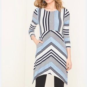 Chicos Women's Blue Striped Tunic Blouse Top Size 2 Large